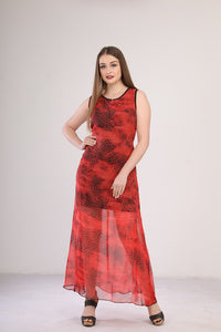 فستان تايجر شيفون مبطن احمر