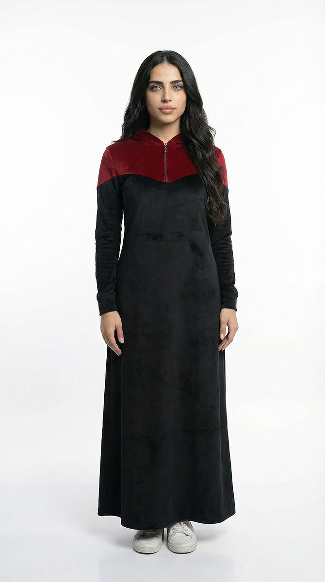 Abaya sport heidi à doublure jaune et noire avec capuchon et fermeture éclair sur la poitrine