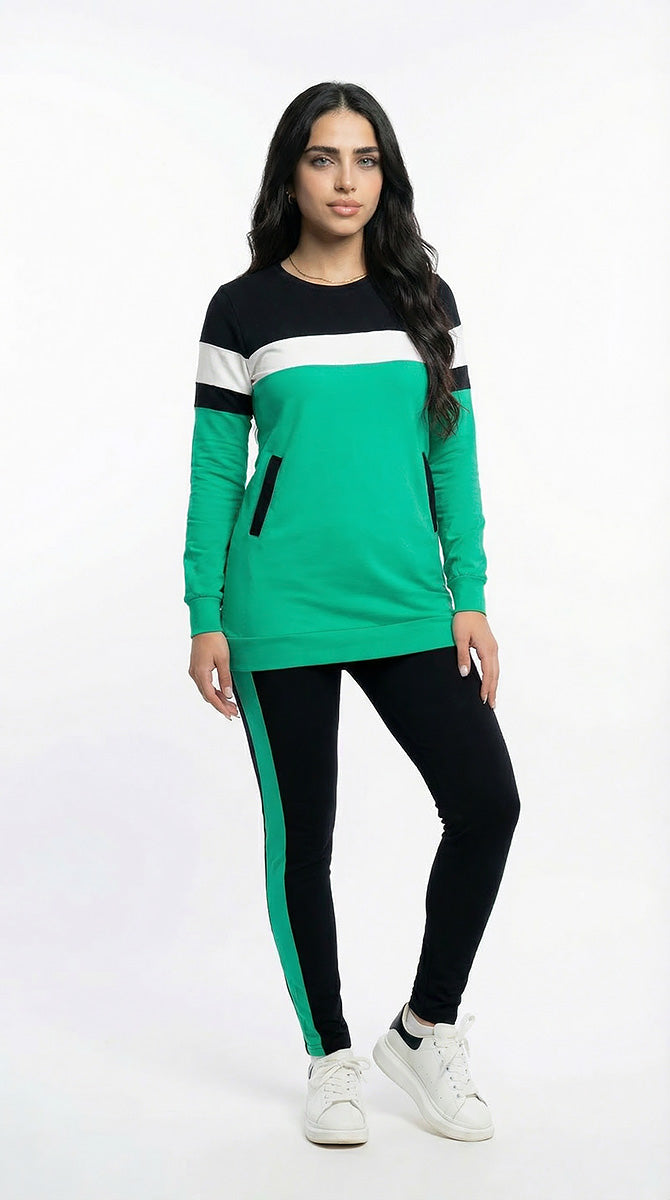 بدلة رياضي قطن اخضر فى اسود