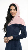 Navy and pink lining Heidi sport abaya with hood and zipper on the chest