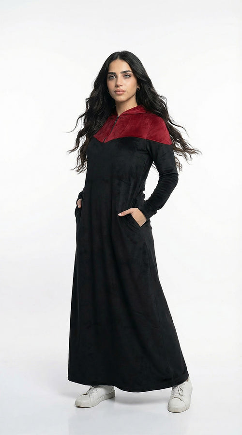 Abaya sport heidi à doublure jaune et noire avec capuchon et fermeture éclair sur la poitrine