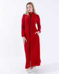 Plain high neck sports abaya with zipper and pockets, burgundy