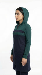Tenue de sport couleur olive et bleu marine à capuchon et fermeture éclair en coton milton