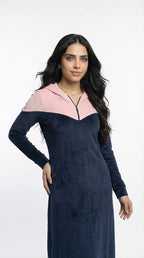 Navy and pink lining Heidi sport abaya with hood and zipper on the chest
