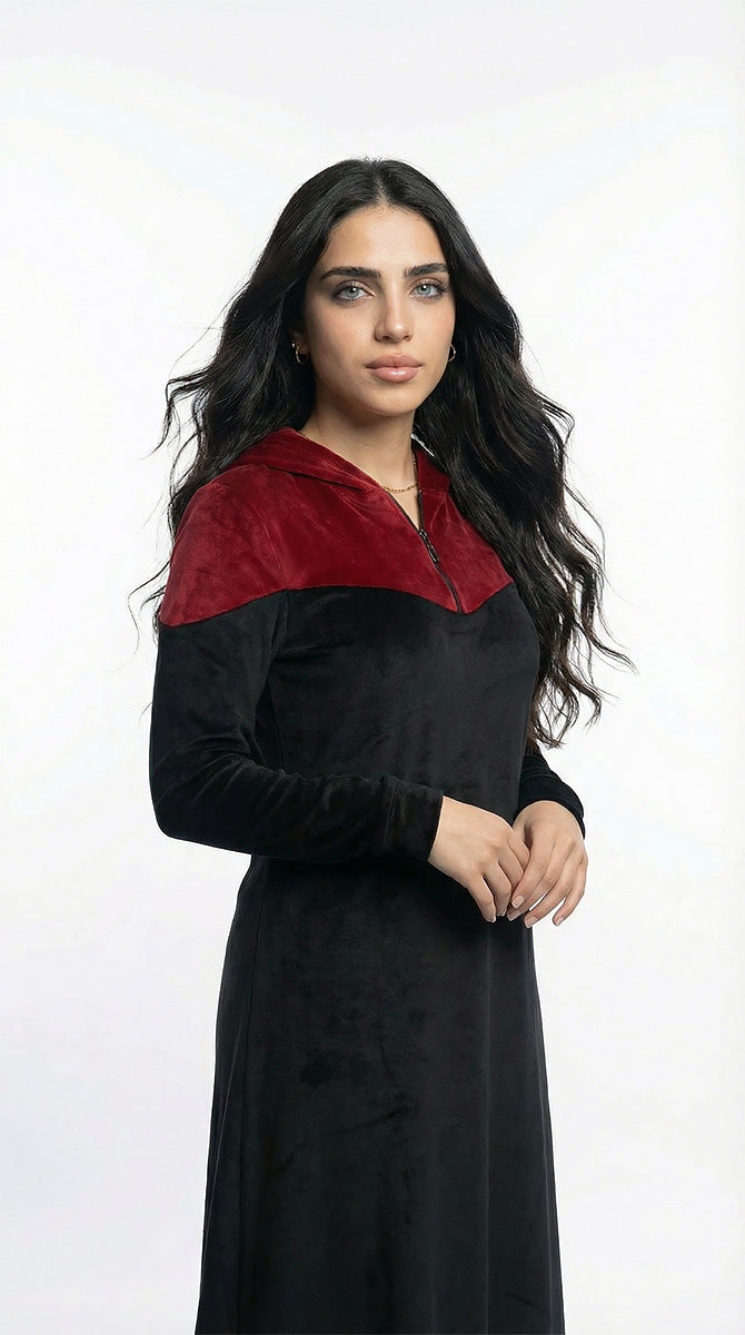 Abaya sport heidi à doublure jaune et noire avec capuchon et fermeture éclair sur la poitrine