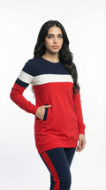 Tenue de sport rouge et bleu marine en coton