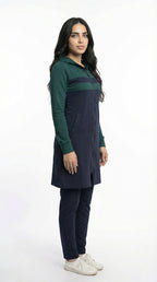 Tenue de sport couleur olive et bleu marine à capuchon et fermeture éclair en coton milton