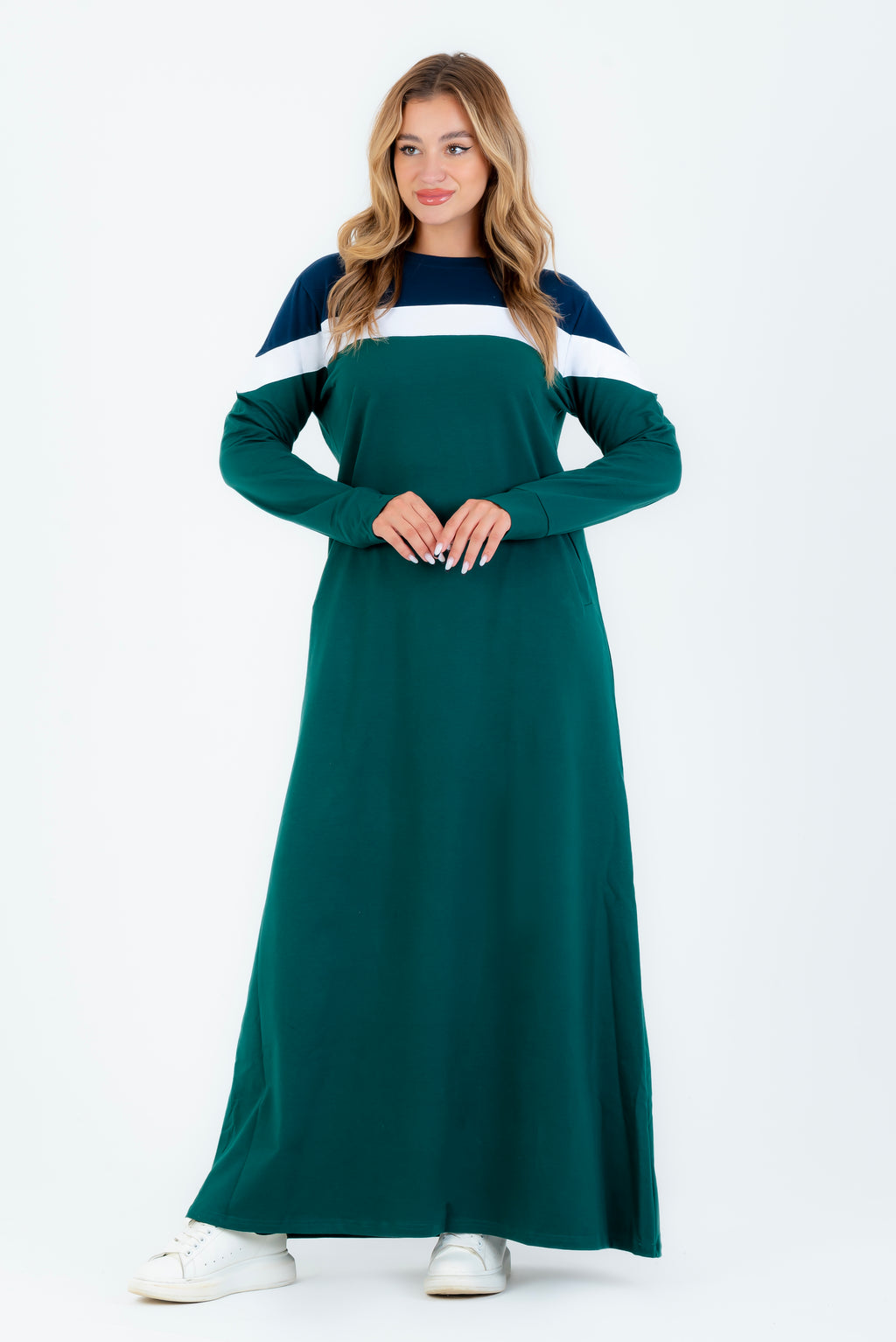 Abaya sport crêpe couleur olive et noir en coton