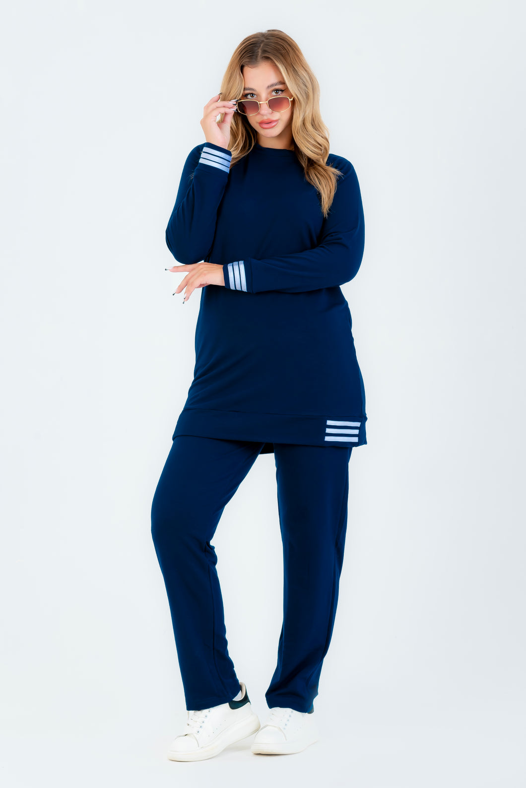 Navy Melton Stripe Tracksuit