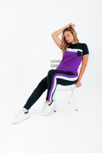 Tenue de sport mauve et noire à manches courtes en coton