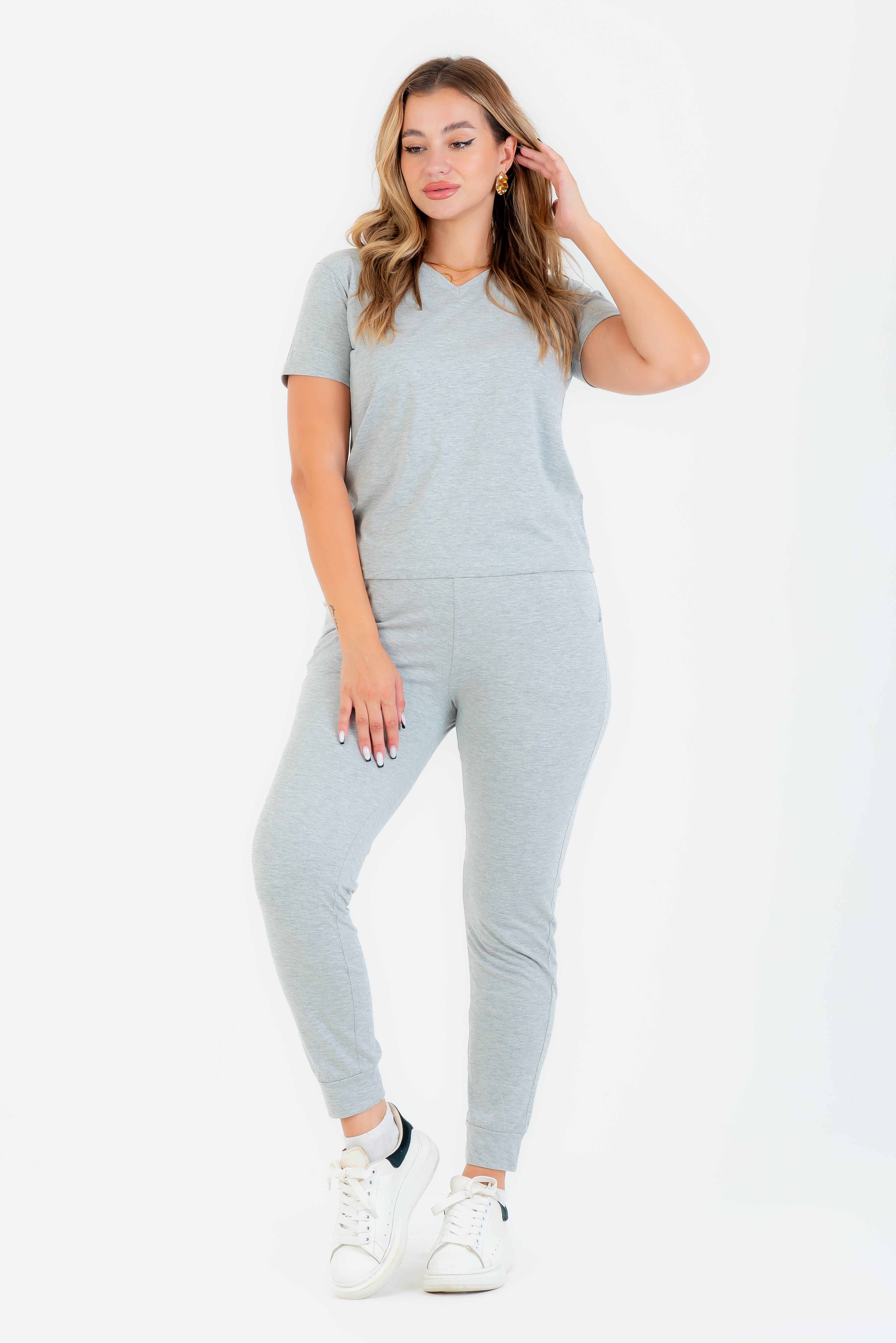 بيجاما قطن ليكرا سادة شانيه كم قصير ياقة سبعة