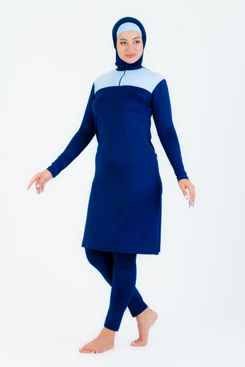 Maillot burkini long a fermeture éclair couleuir olive avec bonnet/ 2 pieces