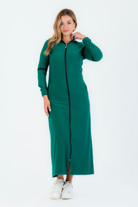 Olive plain high neck sport Abaya with zipper and pockets