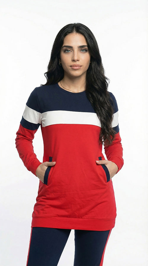 Red and navy  basic cotton Sportsuit