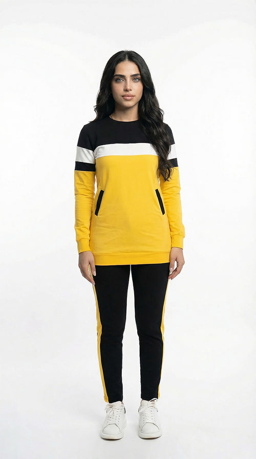 بدلة رياضي قطن مسطردة فى اسود