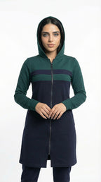 Tenue de sport couleur olive et bleu marine à capuchon et fermeture éclair en coton milton