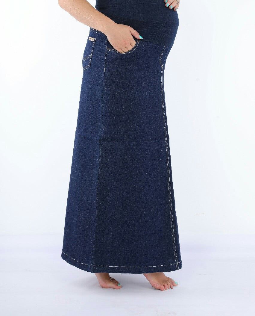 Navy blue jeans skirt for pregnant women