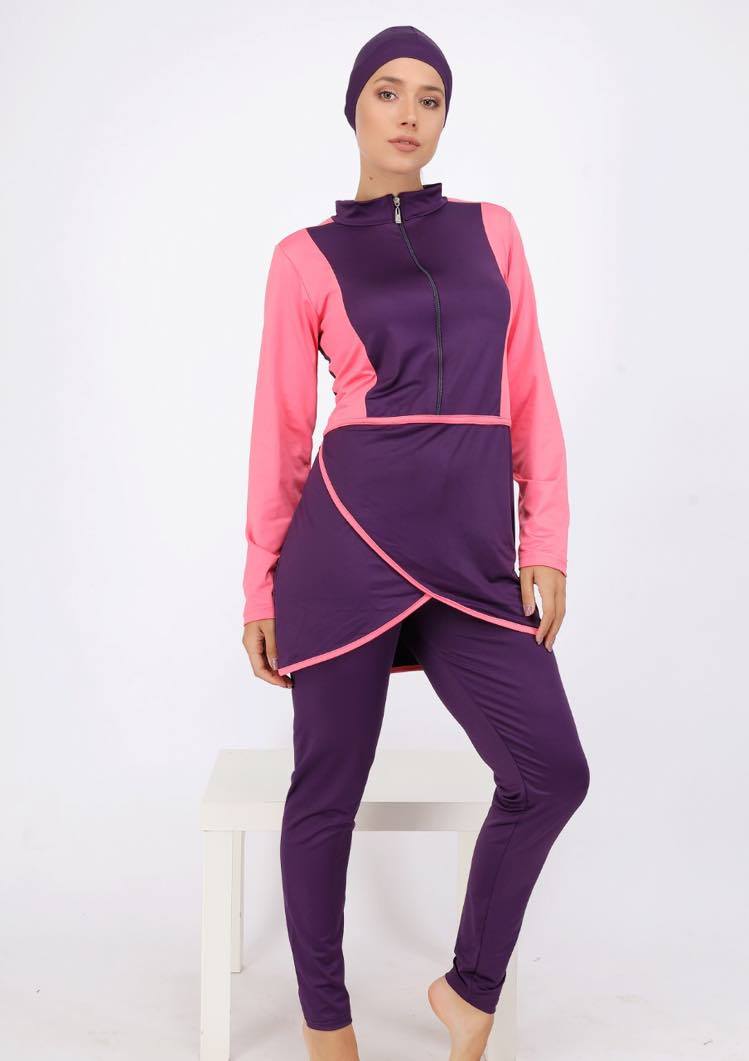 Maillot burkini mauve et rose