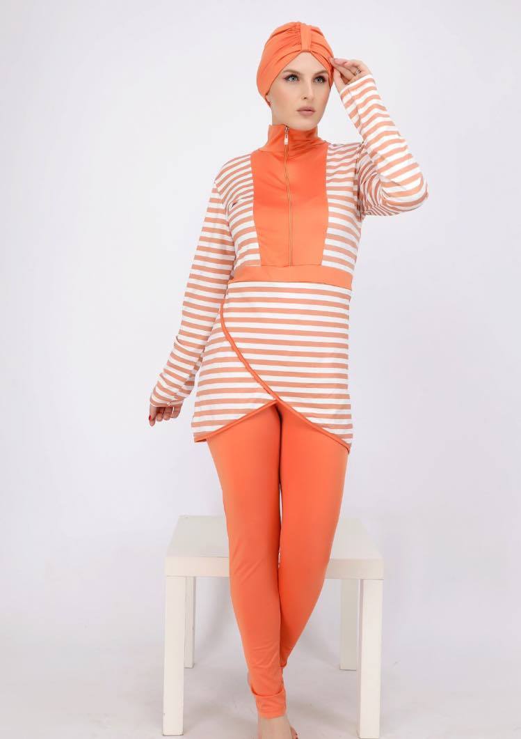 Maillot burkini avec rayures havane imprimées