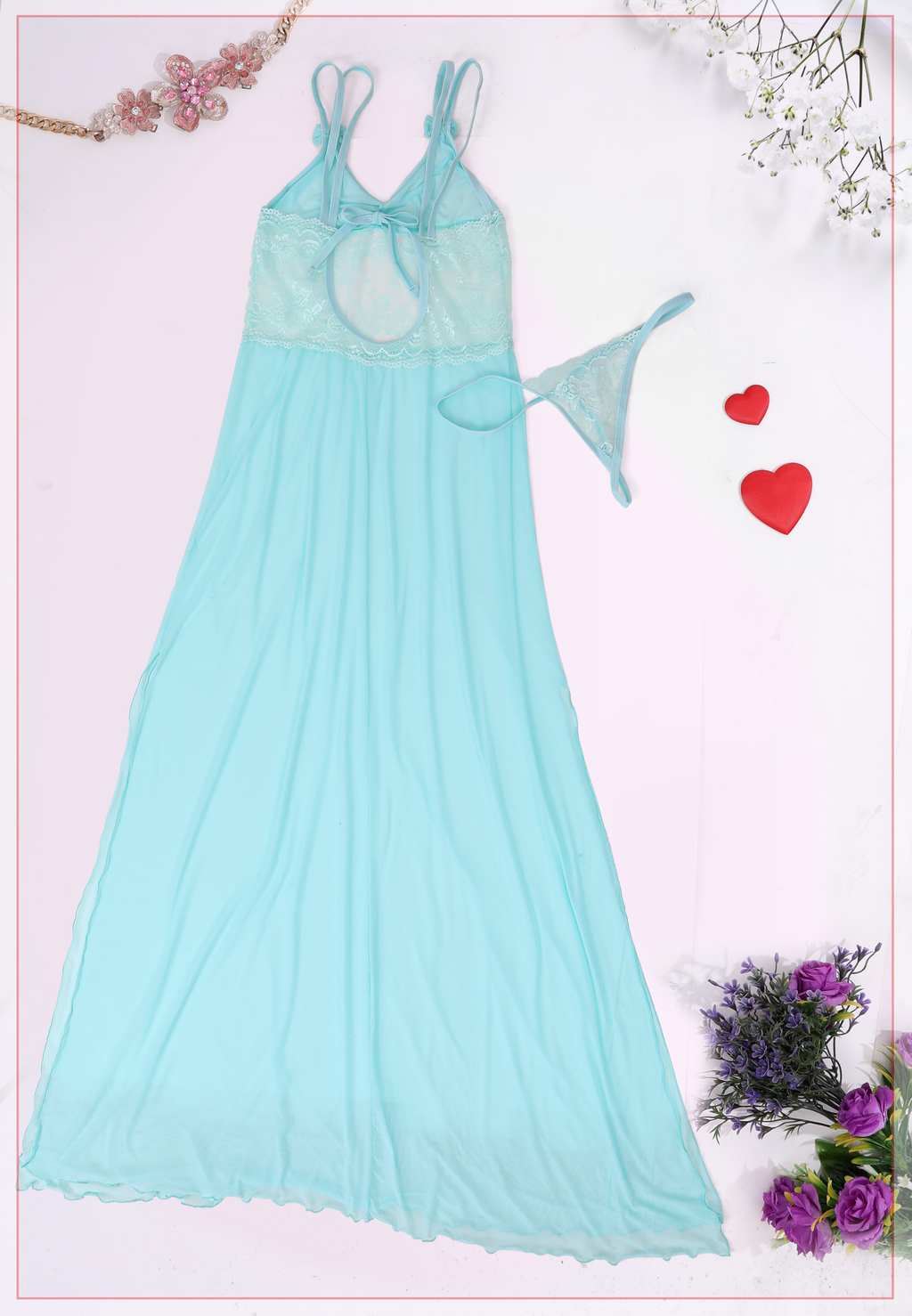 Chemise de nuit longue pistache en power avec poitrine power