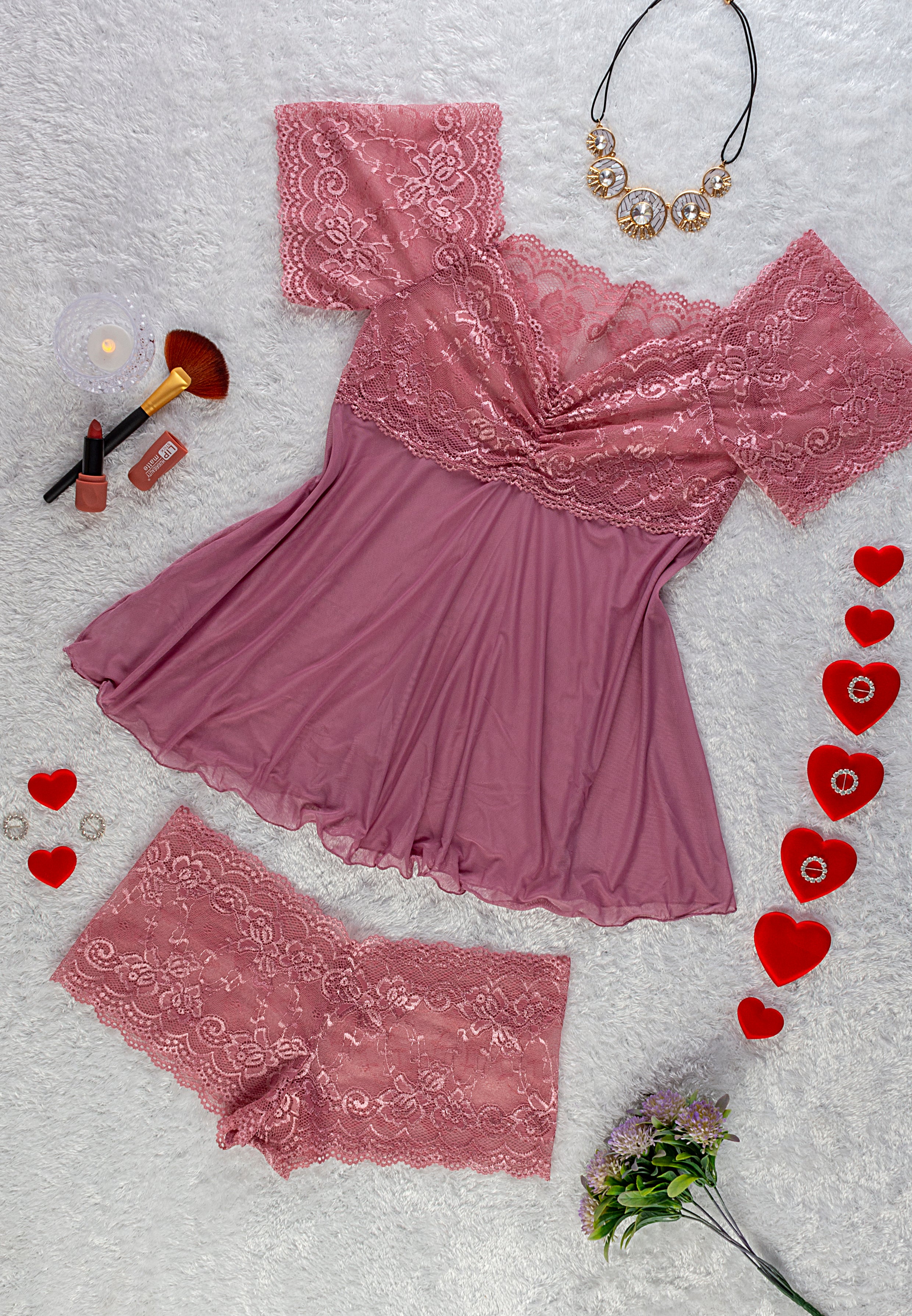 بيجاما شورت باور مع دانتيل كشمير