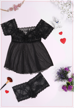 Load image into Gallery viewer, Black power short pajamas with lace