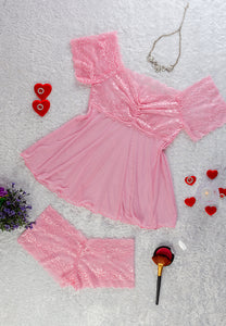 Pink power short pajamas with lace