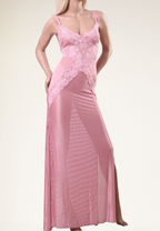 قميص نوم طويل باور مقلم بفتحتين من الأمام وصدر باور كشمير