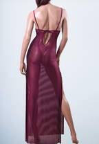 قميص نوم طويل باور مقلم بفتحتين من الأمام وصدر باور موف