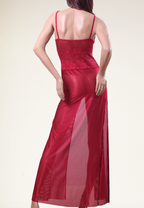 قميص نوم طويل باور مقلم بقصات دانتيل على الصدر نبيتي