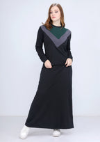 Abaya sport noir et olive avec design en forme de v