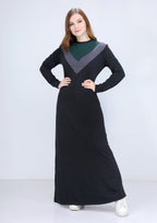 Abaya sport noir et olive avec design en forme de v