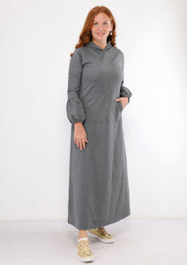 Abaya gris foncé unie avec poches et capuchon