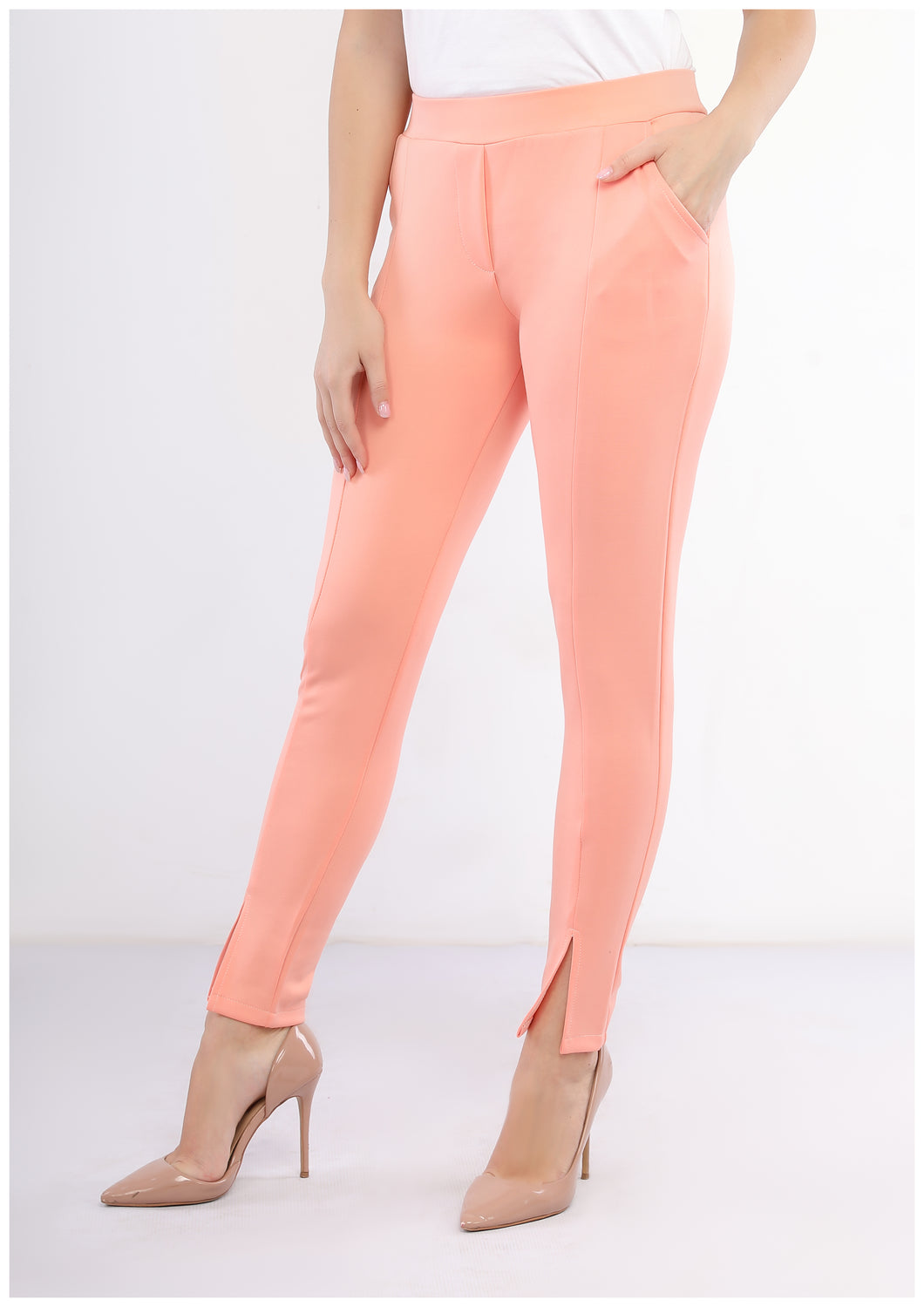 Pants, polyester, salmon-colored