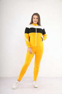 Mustard and black cotton Sportsuit with a chest zip