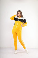 Load image into Gallery viewer, Mustard and black cotton Sportsuit with a chest zip