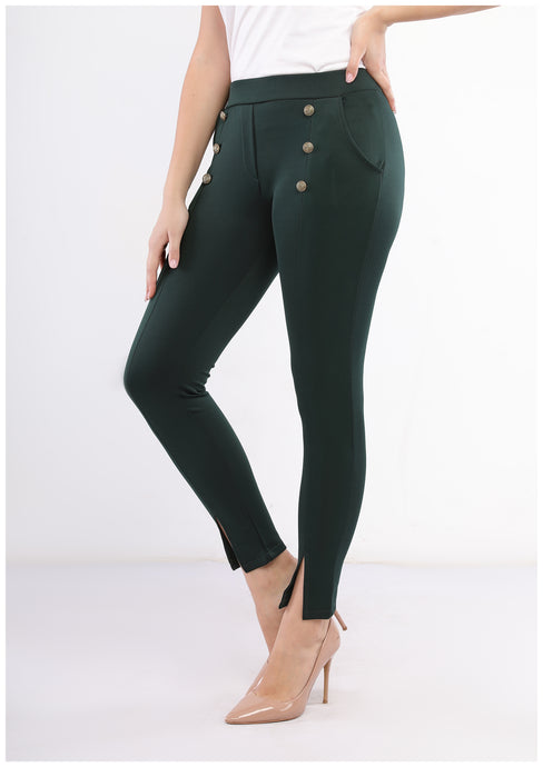 Polyester olive pants with buttons