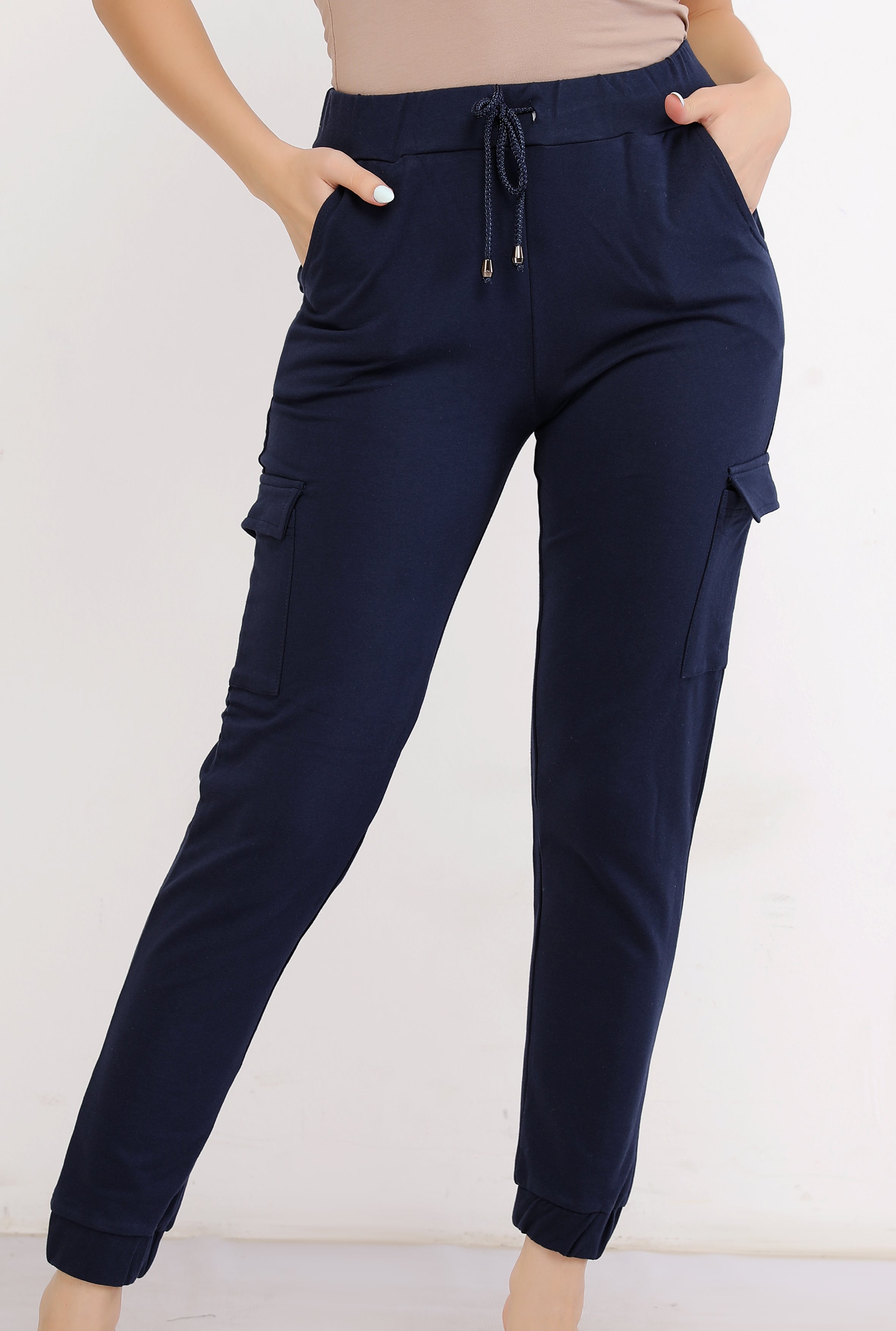 Pantalon baggy bleu marin en coton importé