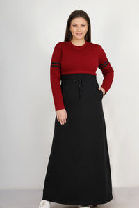 Abaya sport couleur lie de vin et noir avec ceinture interieure en coton