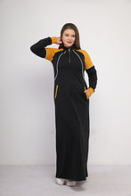 Load image into Gallery viewer, Imported black and mustard milton cotton sport Abaya with zipper
