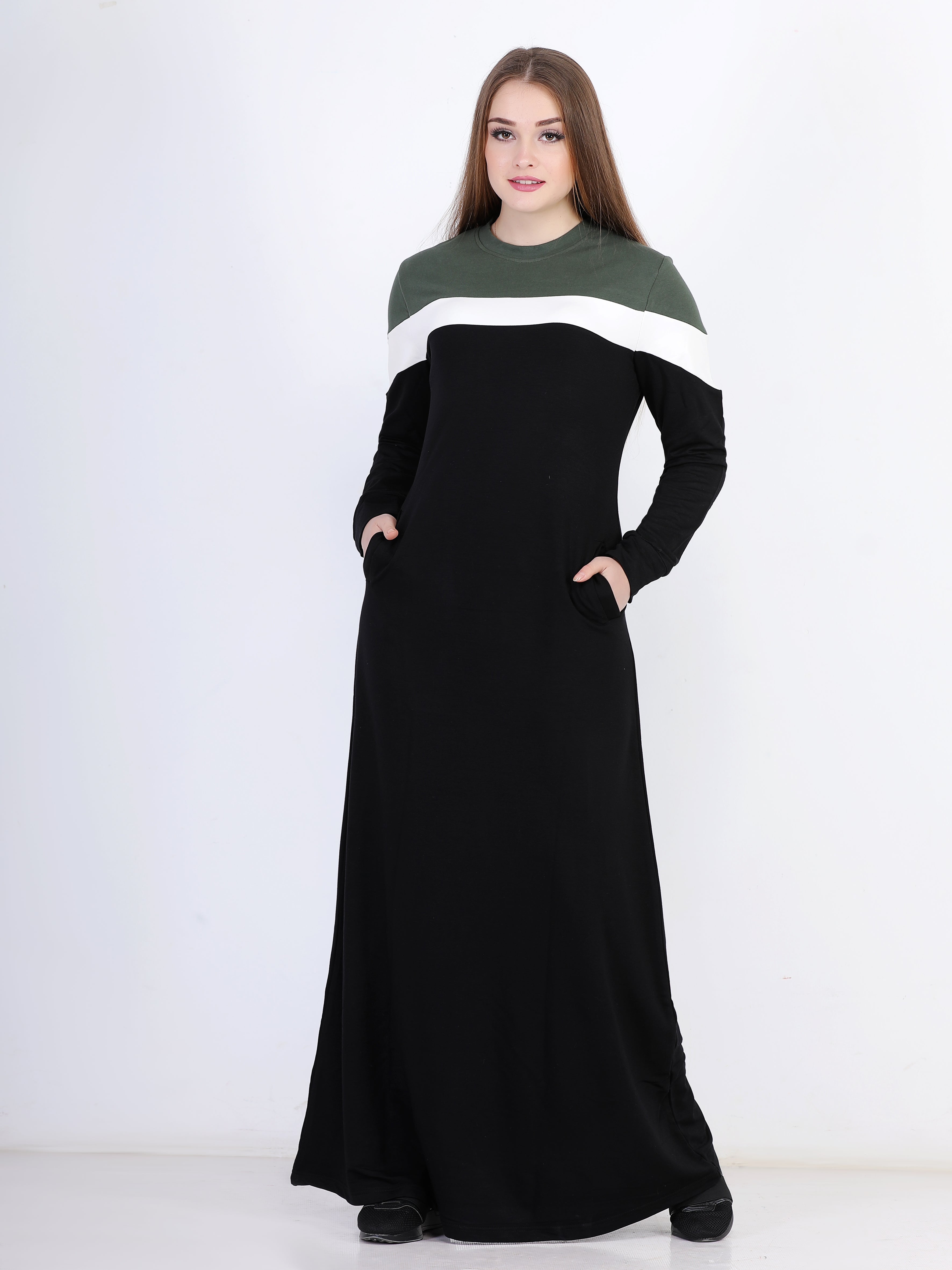 فستان رياضي قطن كريب زيتى فى اسود - pumpkinU