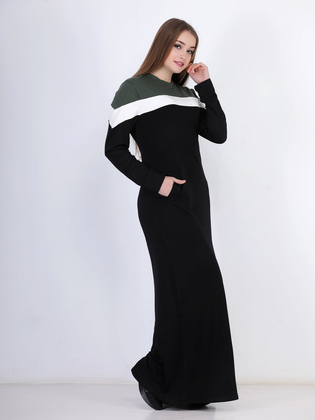 فستان رياضي قطن كريب زيتى فى اسود - pumpkinU