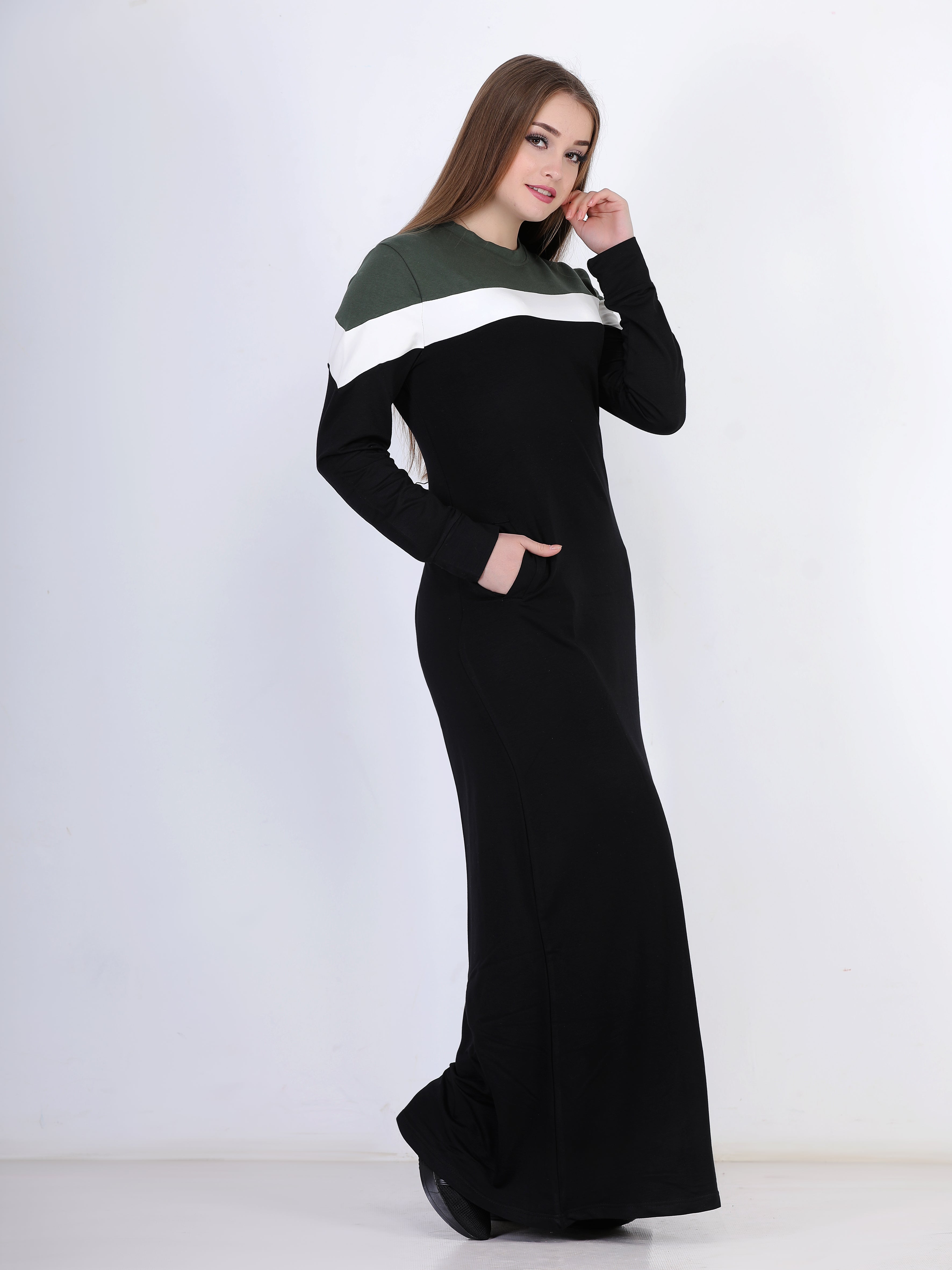 فستان رياضي قطن كريب زيتى فى اسود - pumpkinU