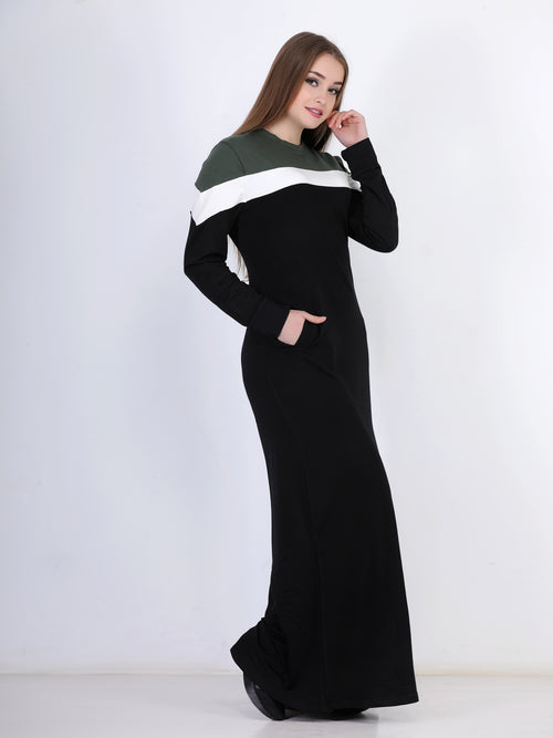 فستان رياضي قطن كريب زيتى فى اسود - pumpkinU