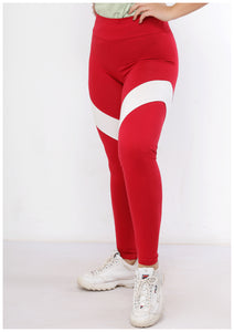 Red cotton leggings with white inverted v