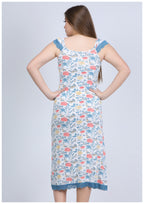 Sky blue floral strapless summer dress 