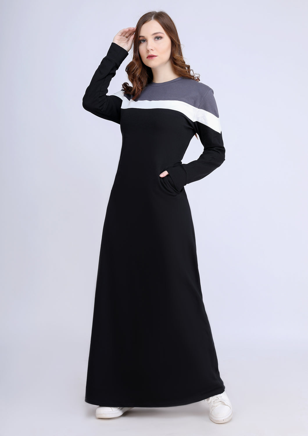 Abaya sport crêpe noire et grise en coton