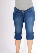 Load image into Gallery viewer, Blue navy cotton lycra jeans capris  for pregnant women