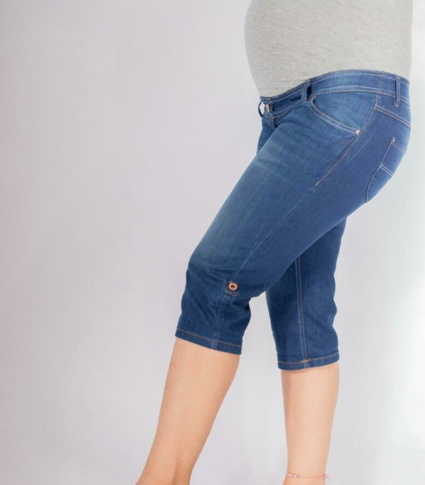 Blue navy cotton lycra jeans capris  for pregnant women