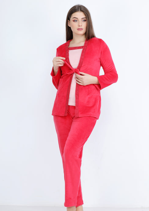 Fuchsia Heidi pyjamas 3-pieces set with double-sided lining